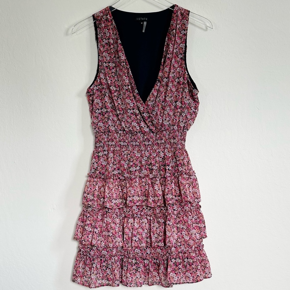 1. STATE Smocked Ruffle Floral Tiered Mini Dress